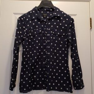 Talbots navy and white polka dot blouse